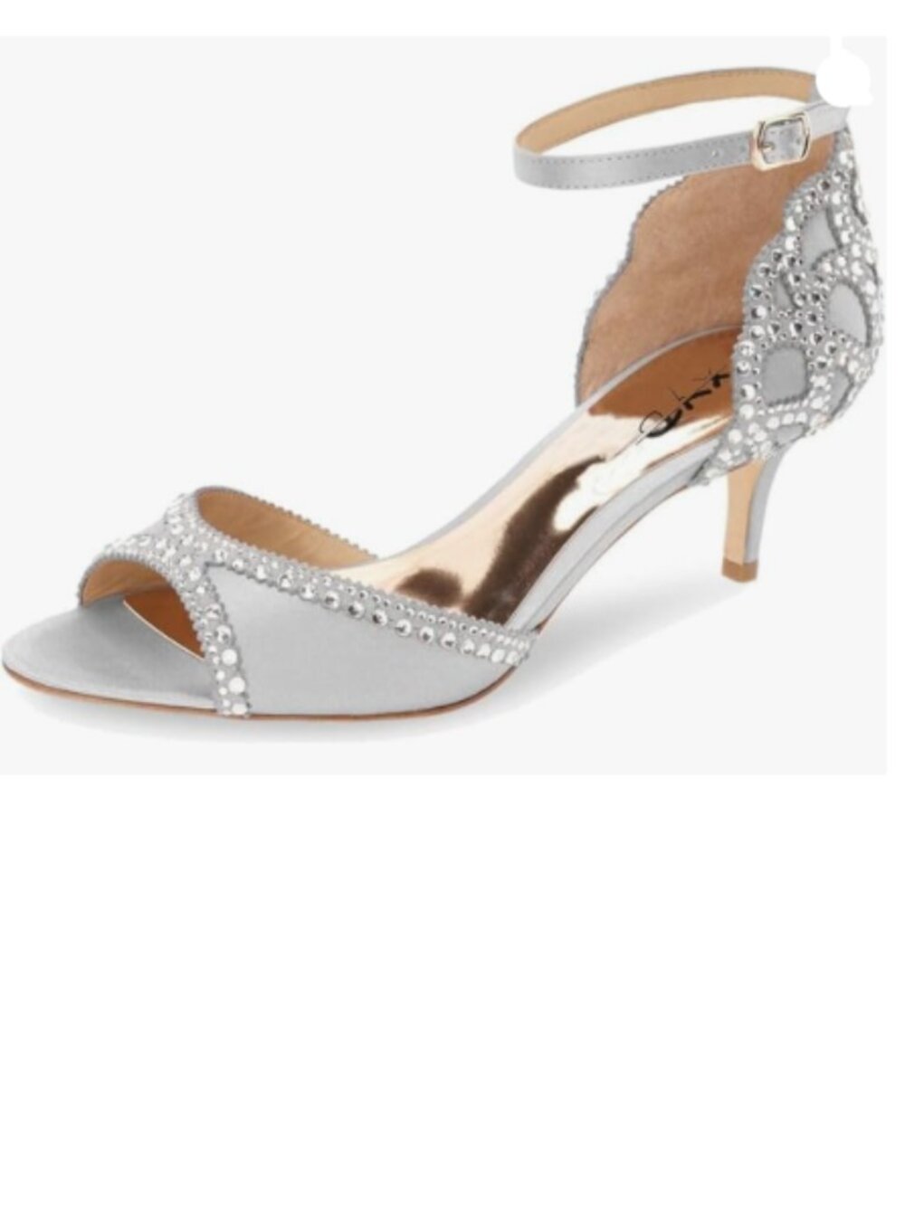 XYD Grey Peep Toe D'Orsay Low Heels Rhinestone Studs Ankle Strap Satin Sandals